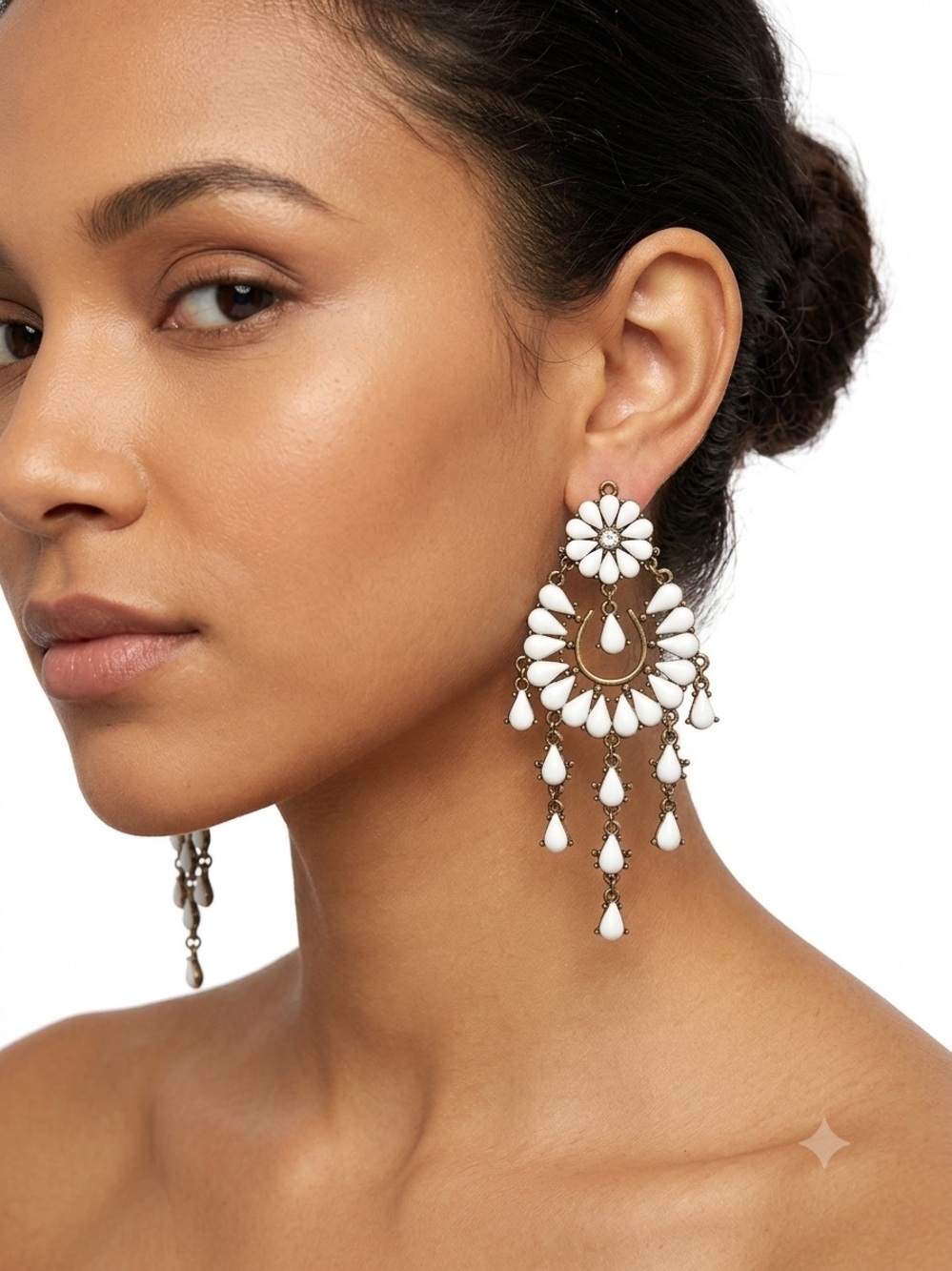 White Teardrop Chandelier Earrings - Women Jewelry